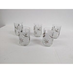 Set of 5 Vintage Libbey Silver Leaf Frosted Glasses 4 1/2" by 2 3/4"